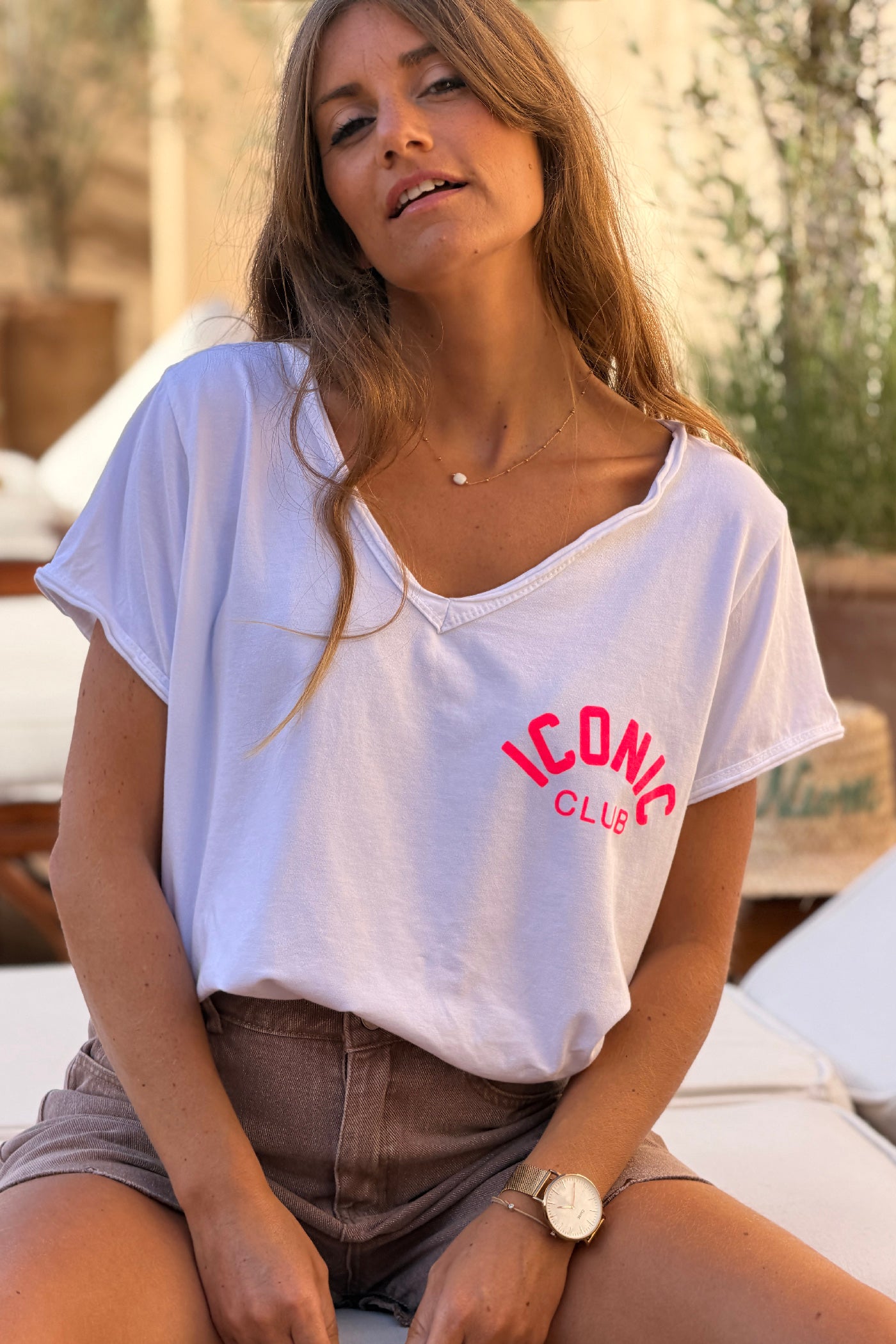 White “Iconic Club” V-Neck Tee