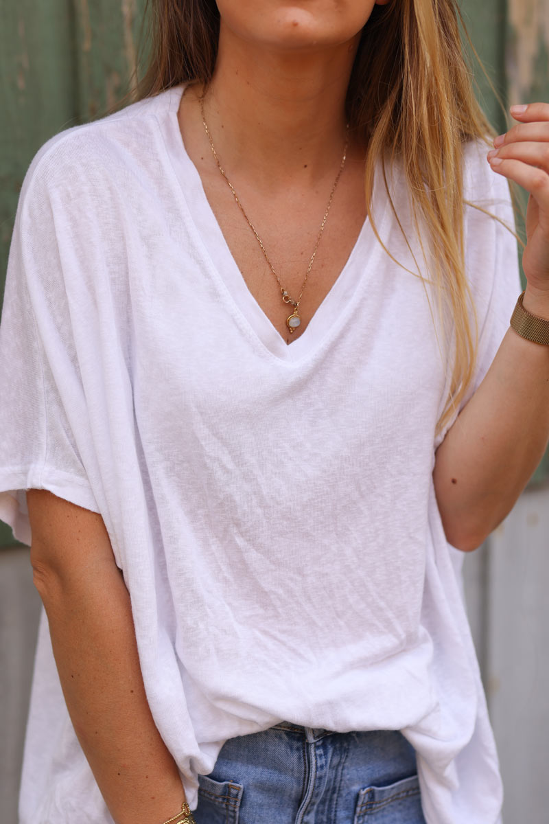 Tshirt blanc souple large et loose manches courtes chauve souris