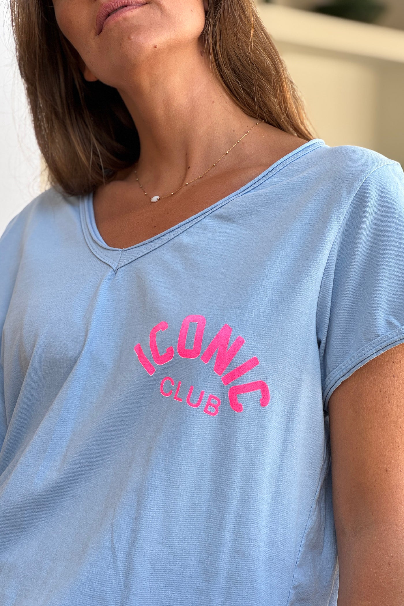 Baby Blue “Iconic Club” V-Neck Tee