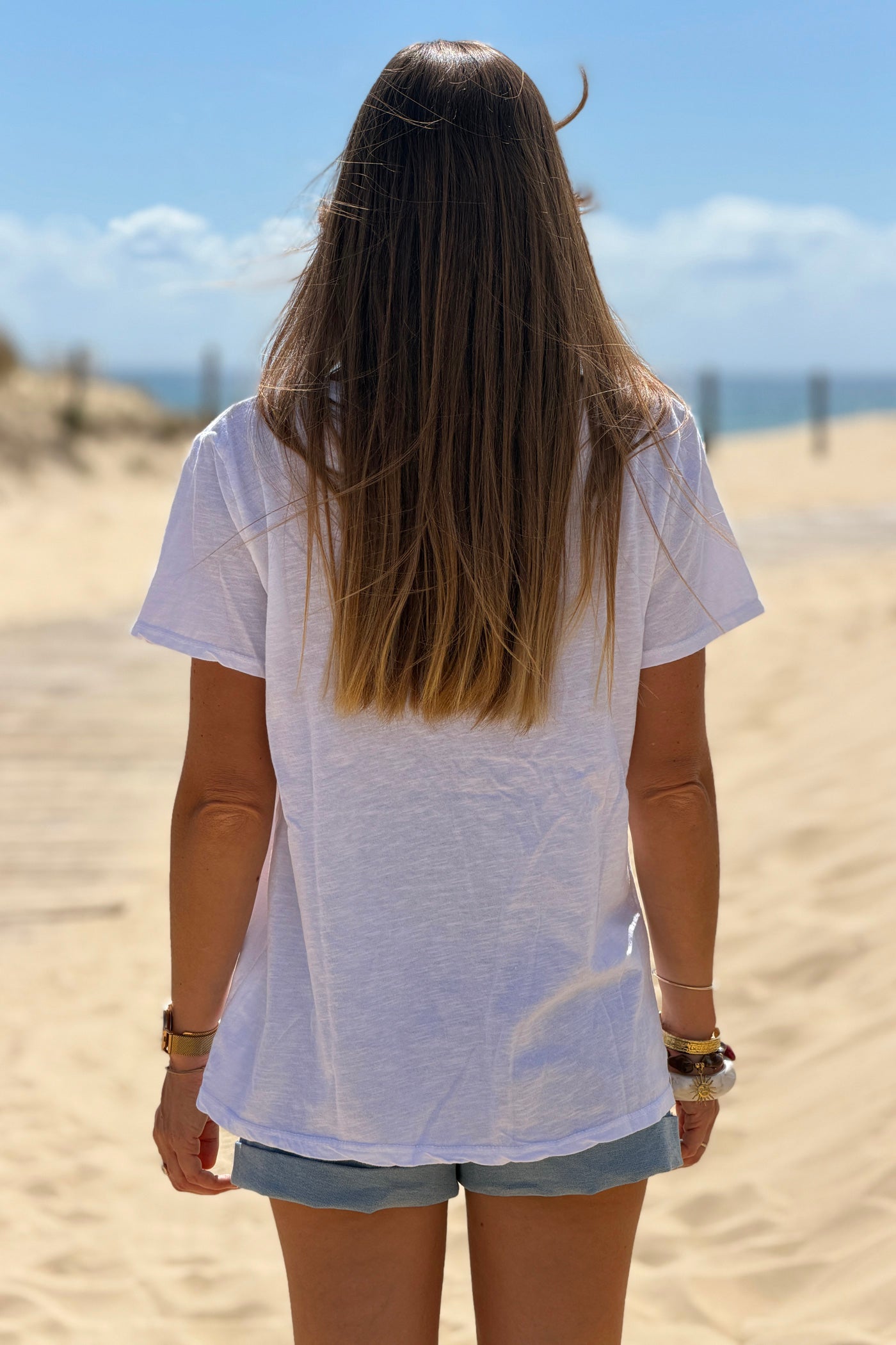 Blue “Amour Soleil Copines” V-Neck Tee
