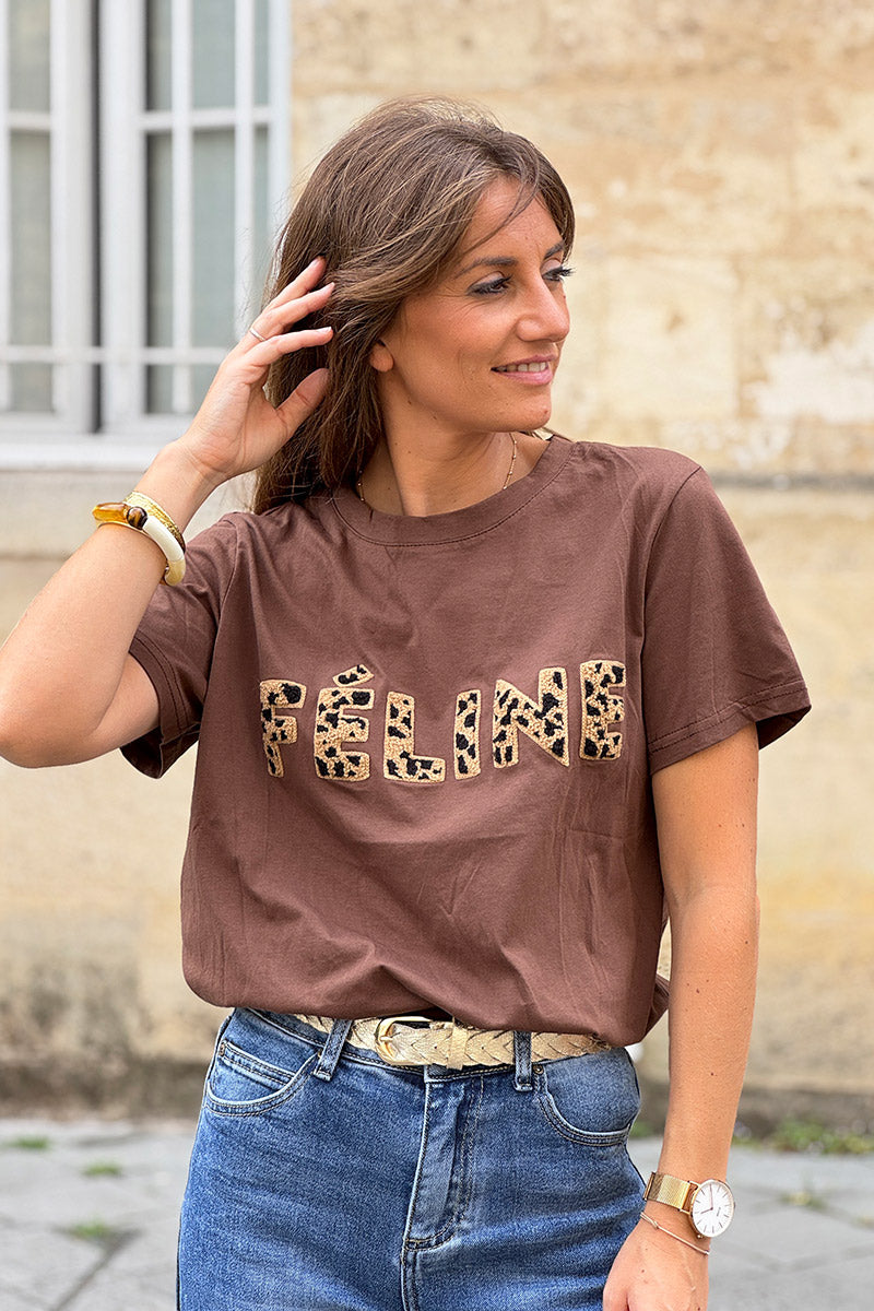 Brown chocolate Feline Applique Cotton Tee