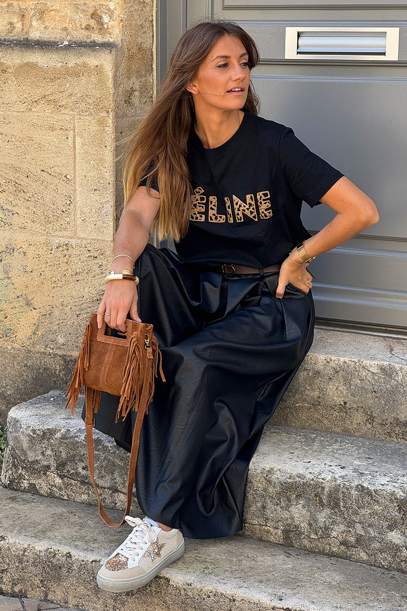 Black Feline Applique Cotton Tee
