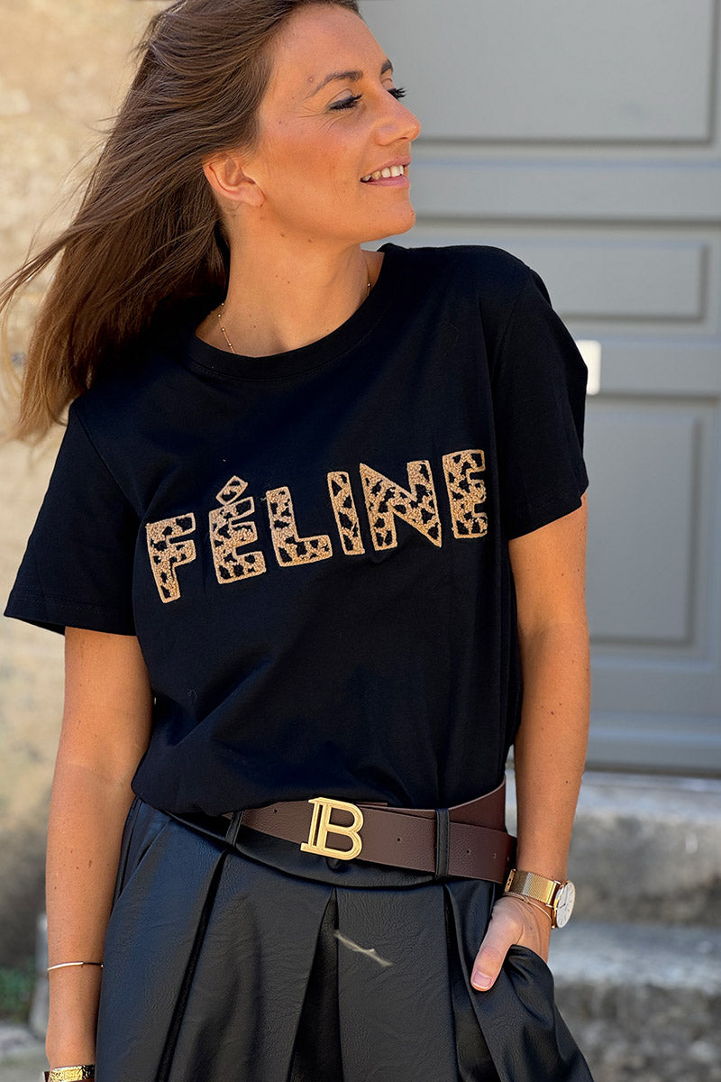 Black Feline Applique Cotton Tee