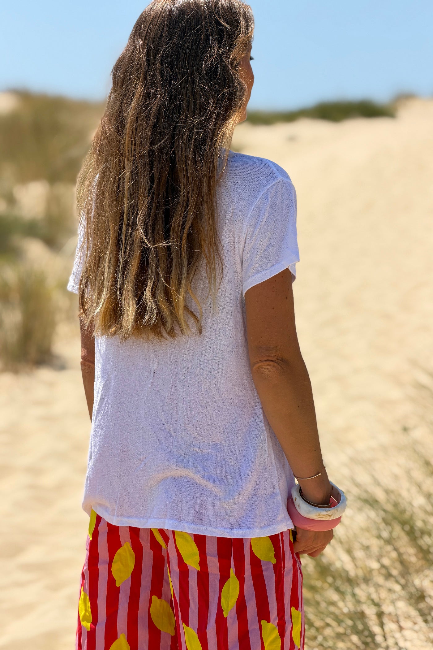 White Heathered Viscose Knit V-Neck Top