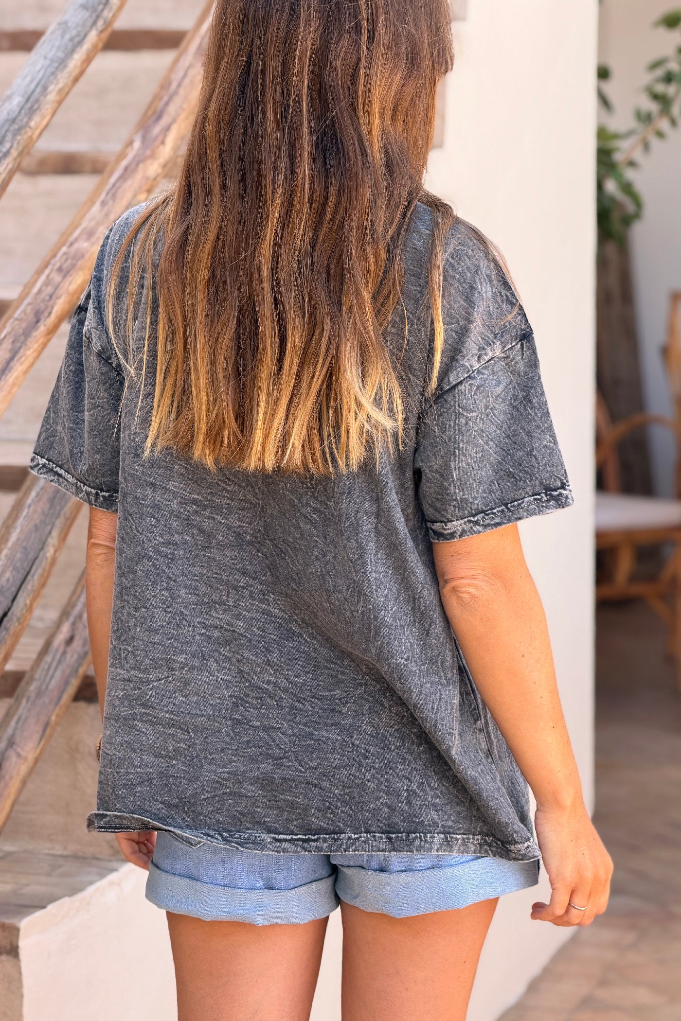 Gray Burnout Beaded Tulum T-Shirt