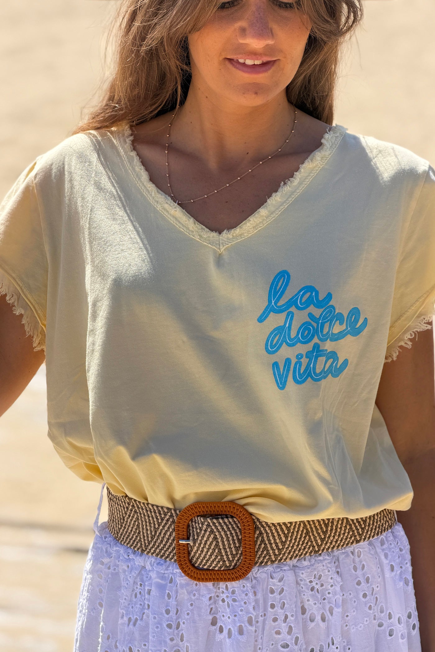 Yellow La Dolce Vita Raw Hem Tee