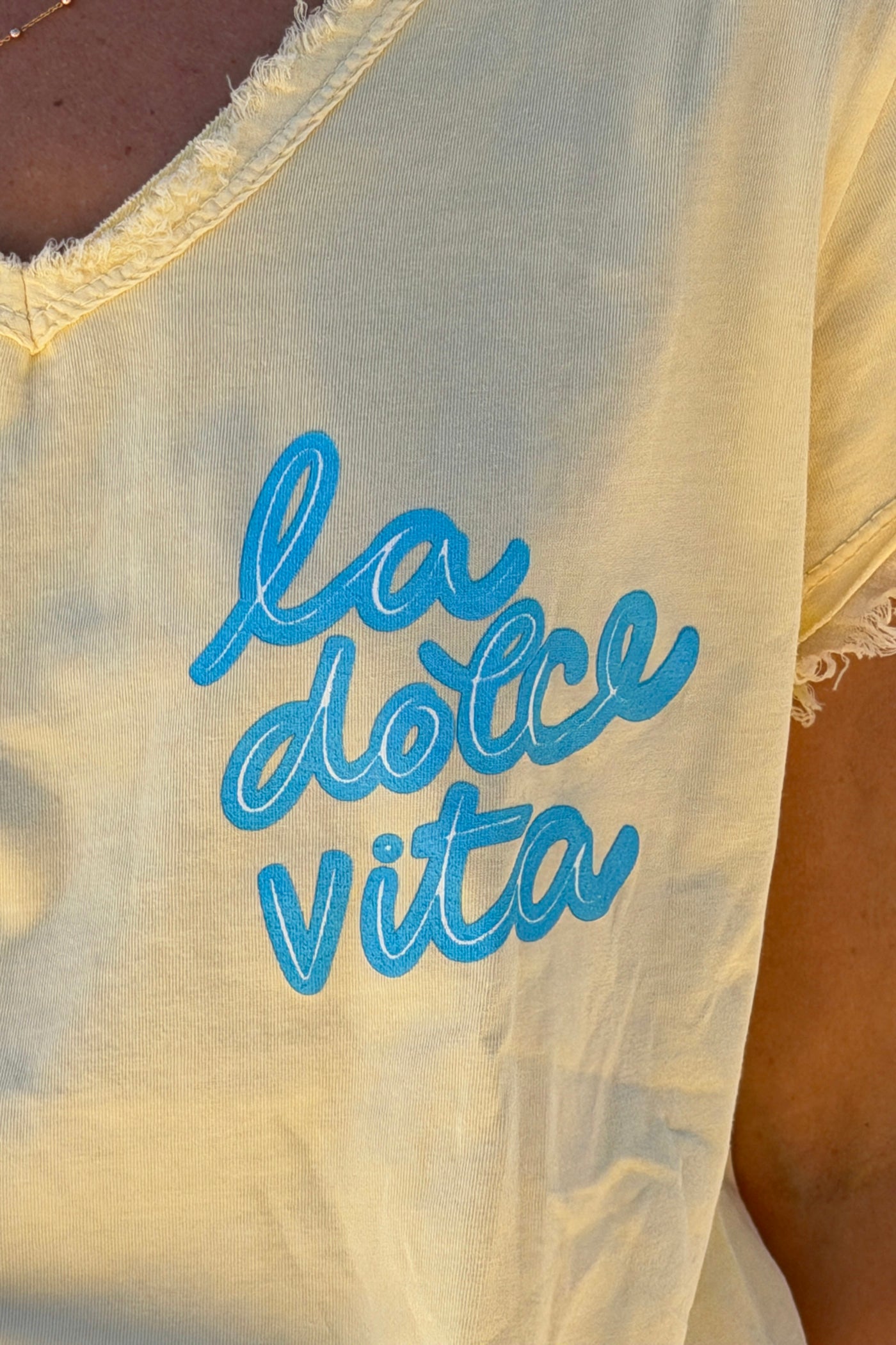 Yellow La Dolce Vita Raw Hem Tee