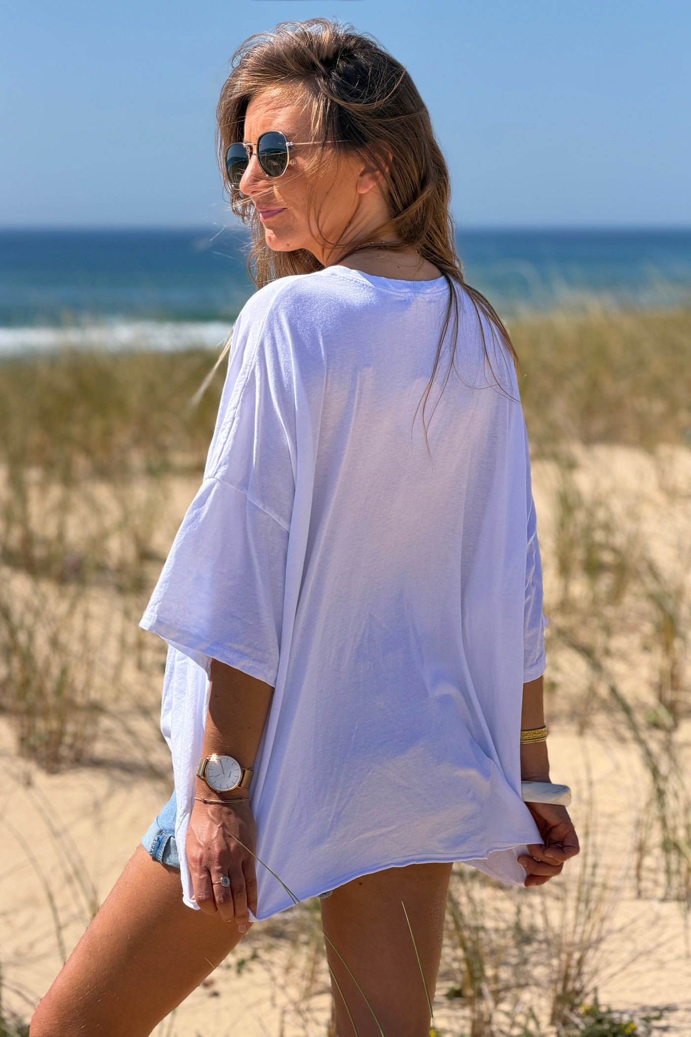 White “Follow the Light” Star Jersey Knit Top