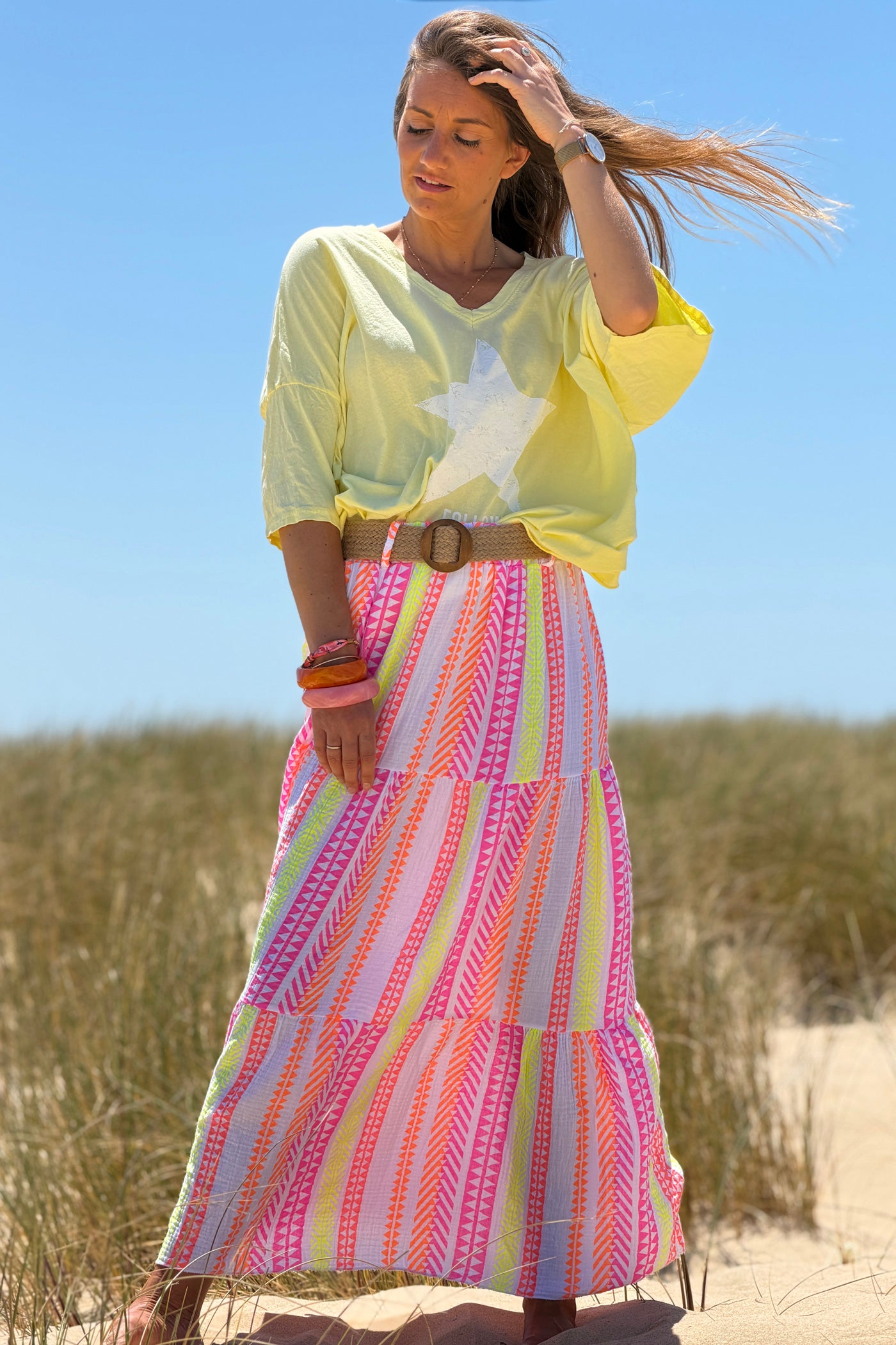 Yellow “Follow the Light” Star Jersey Knit Top