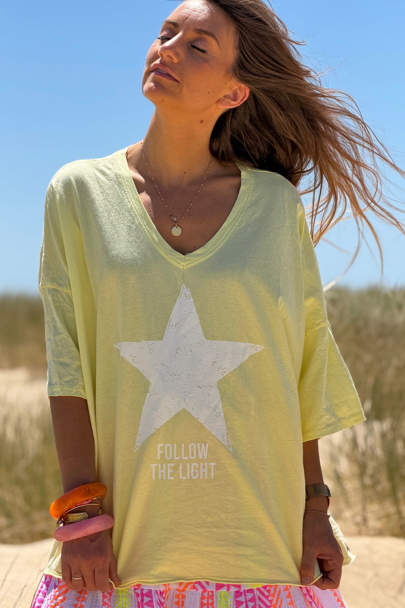 Yellow “Follow the Light” Star Jersey Knit Top