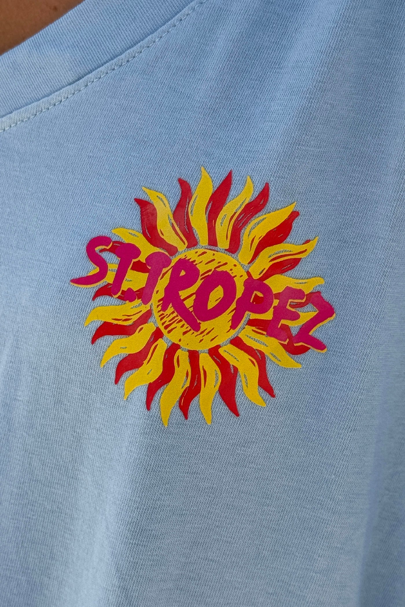 Tshirt loose oversize et stretch bleu motif Soleil St tropez