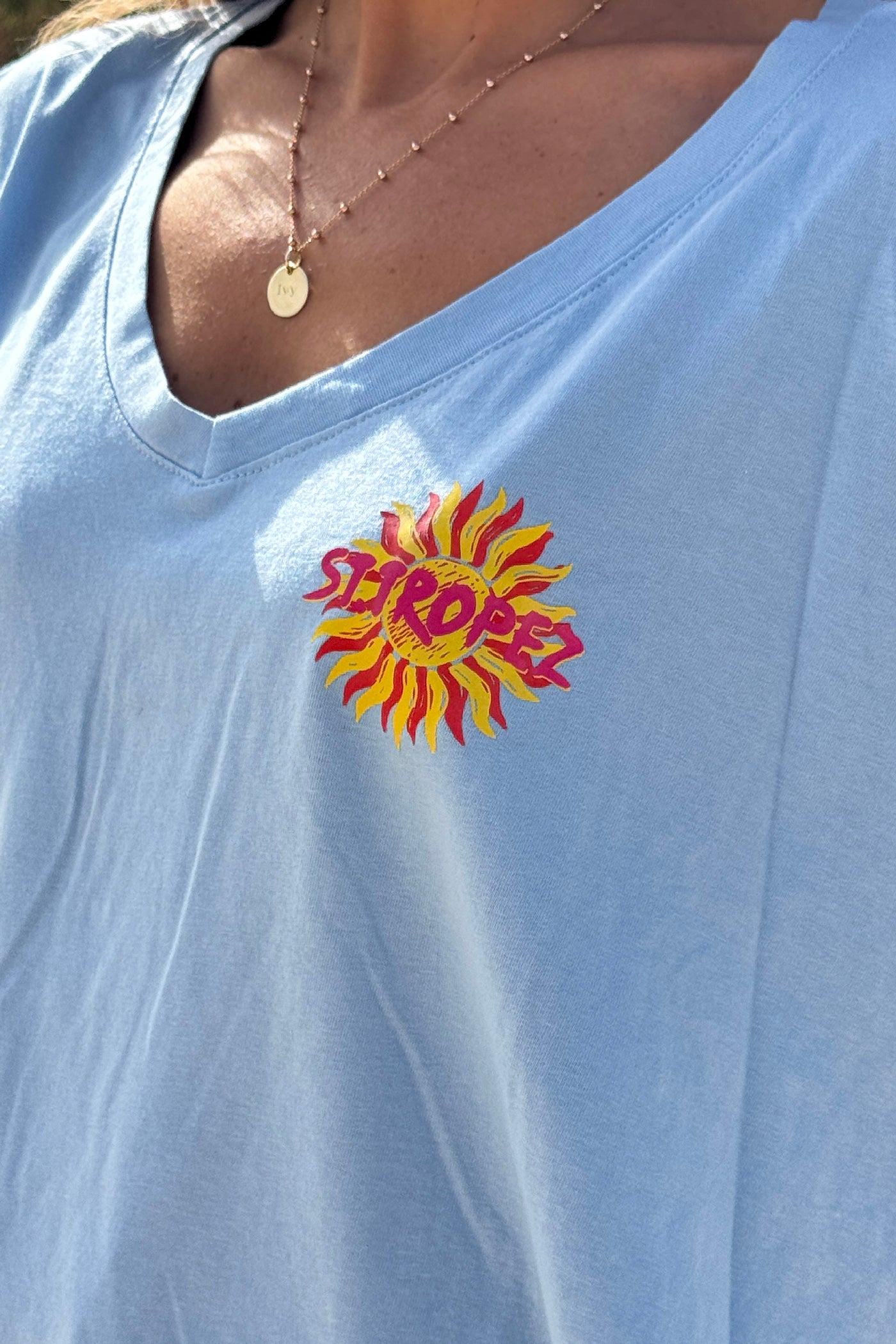Tshirt loose oversize et stretch bleu motif Soleil St tropez