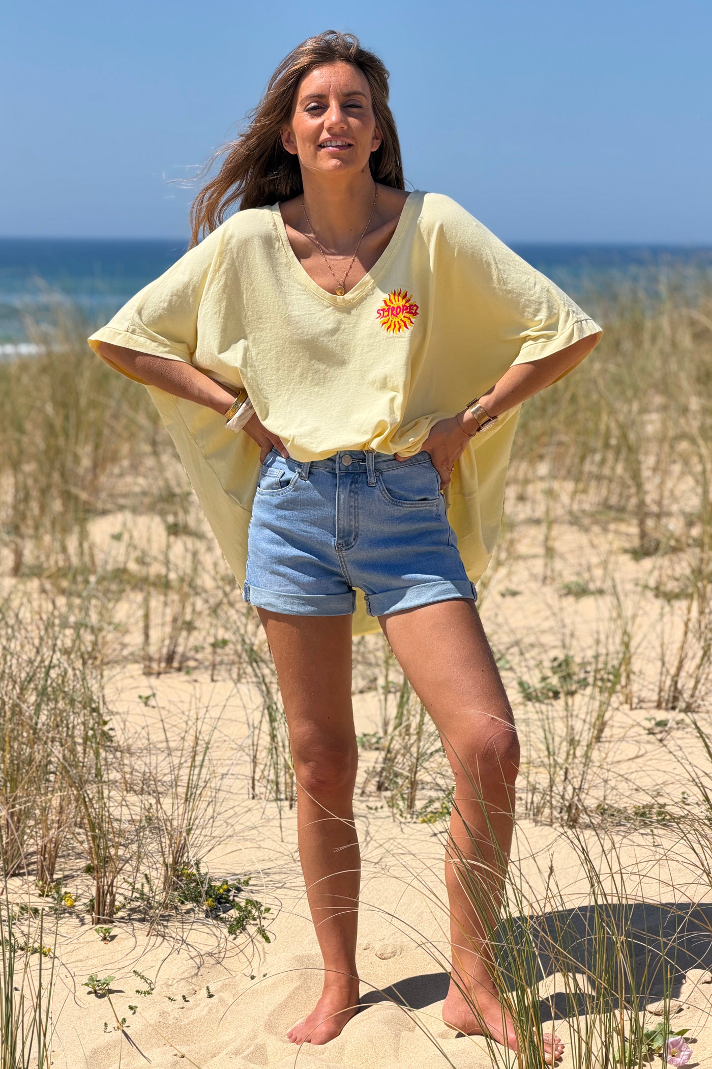 Yellow “St. Tropez” Loose-Fit Tee
