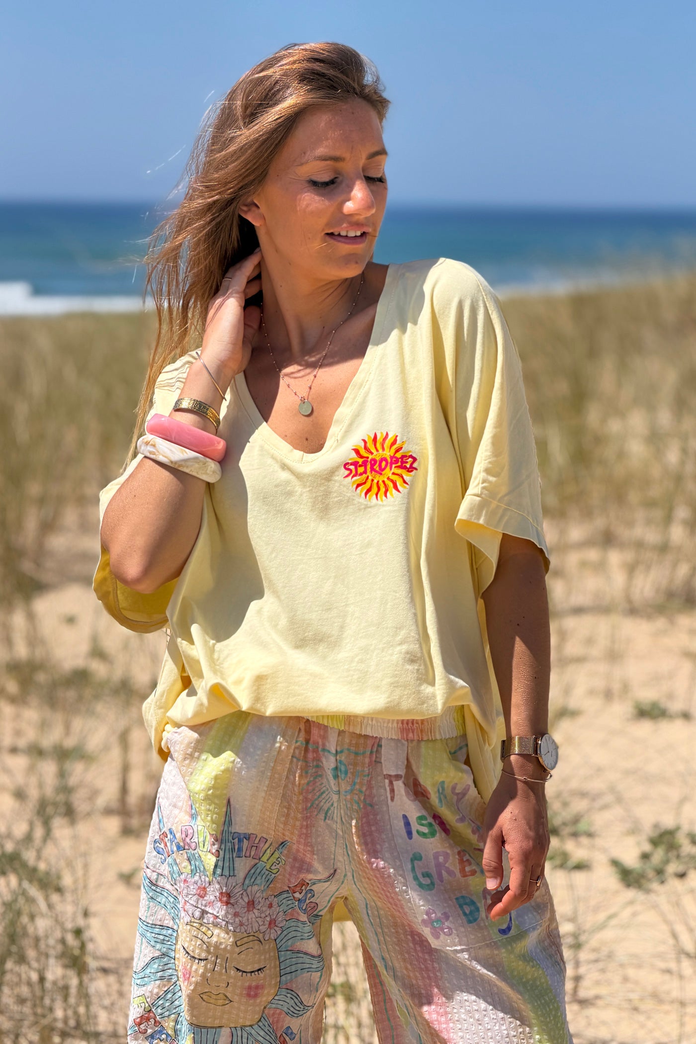 Yellow “St. Tropez” Loose-Fit Tee
