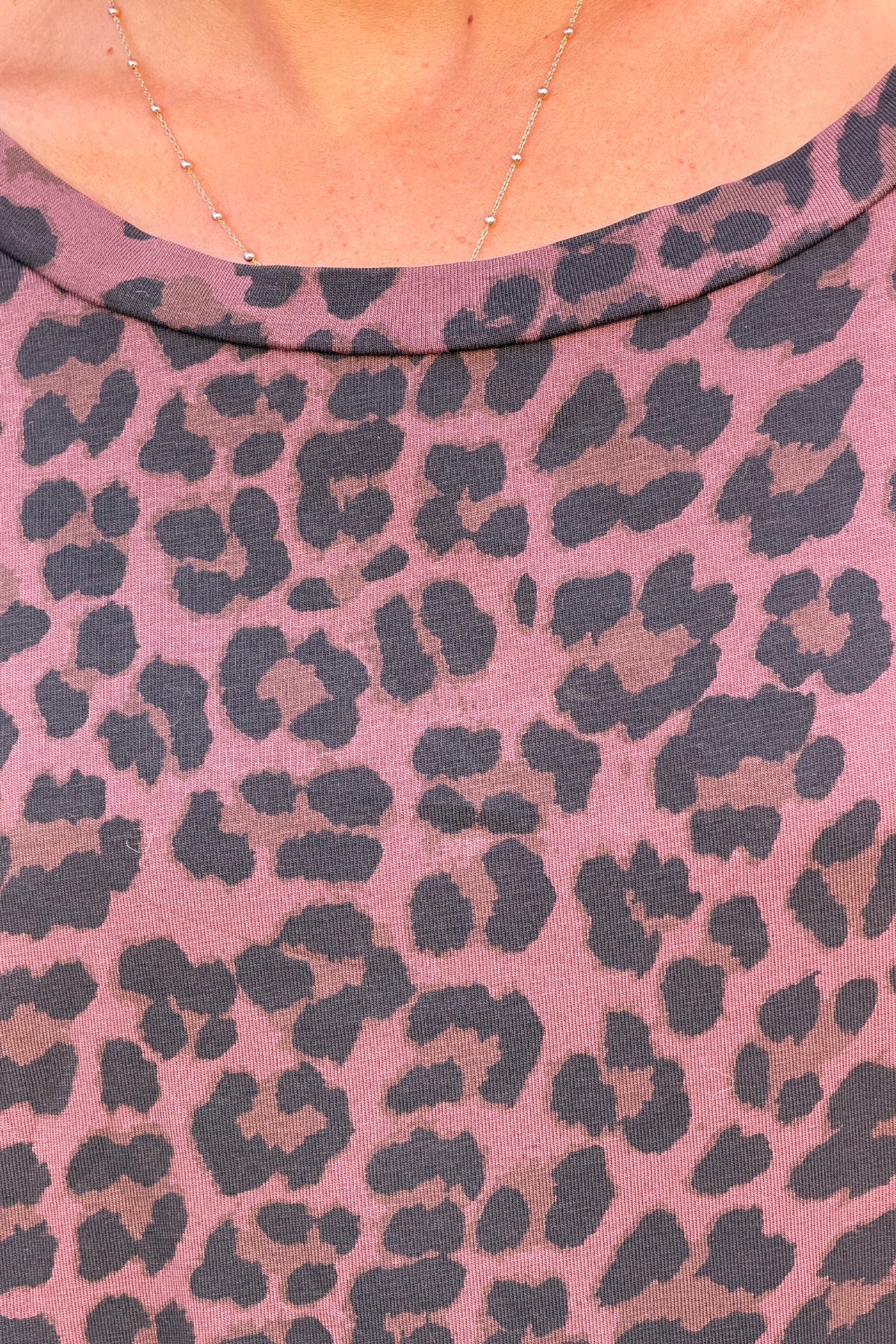 Tshirt marron délavé à manches longues en coton imprimé léopard