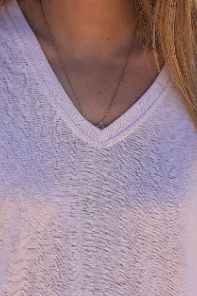 Camiseta rosa pálido suave, ancha y holgada, mangas cortas de murciélago