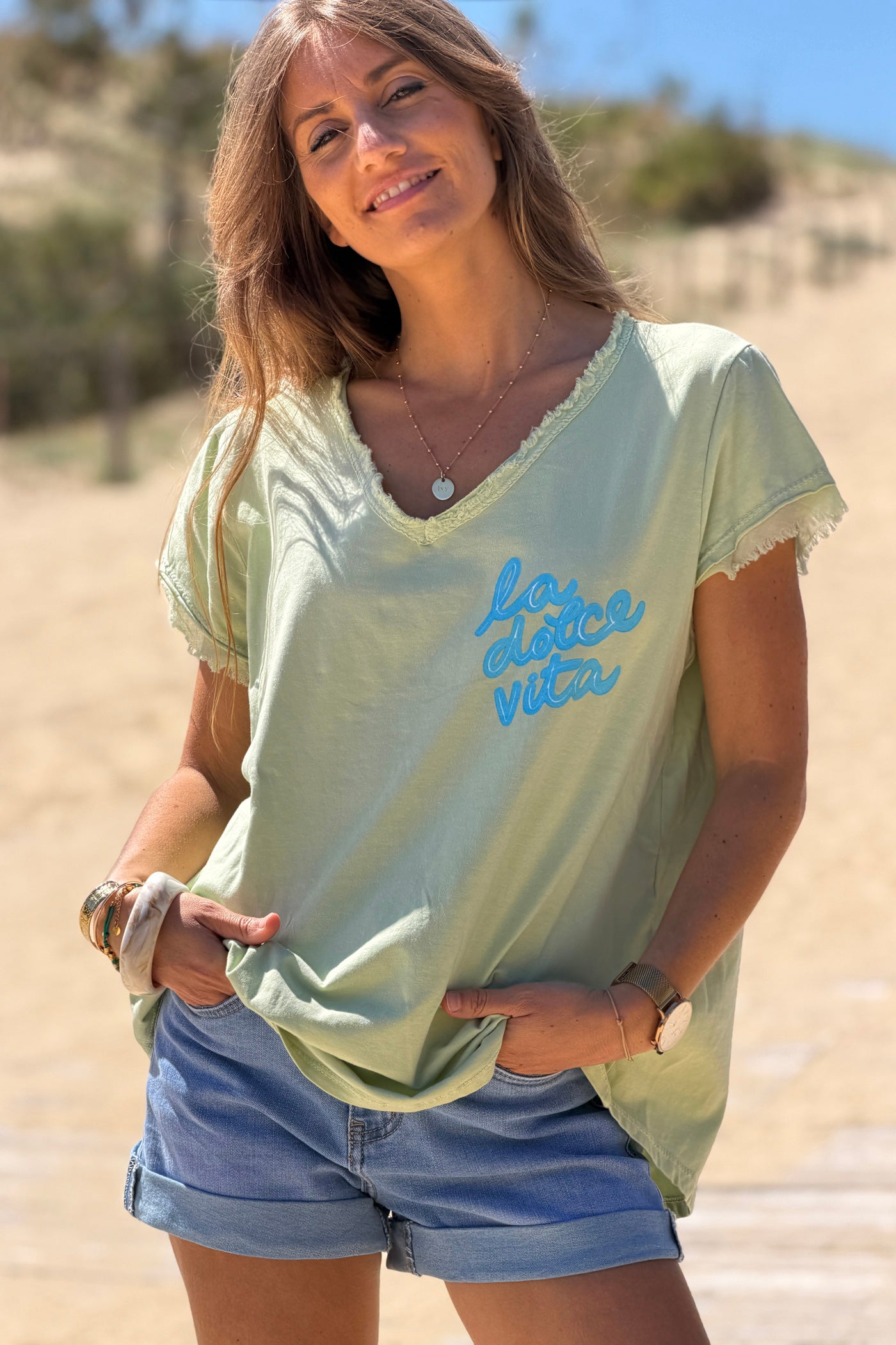 Sage La Dolce Vita Raw Hem Tee