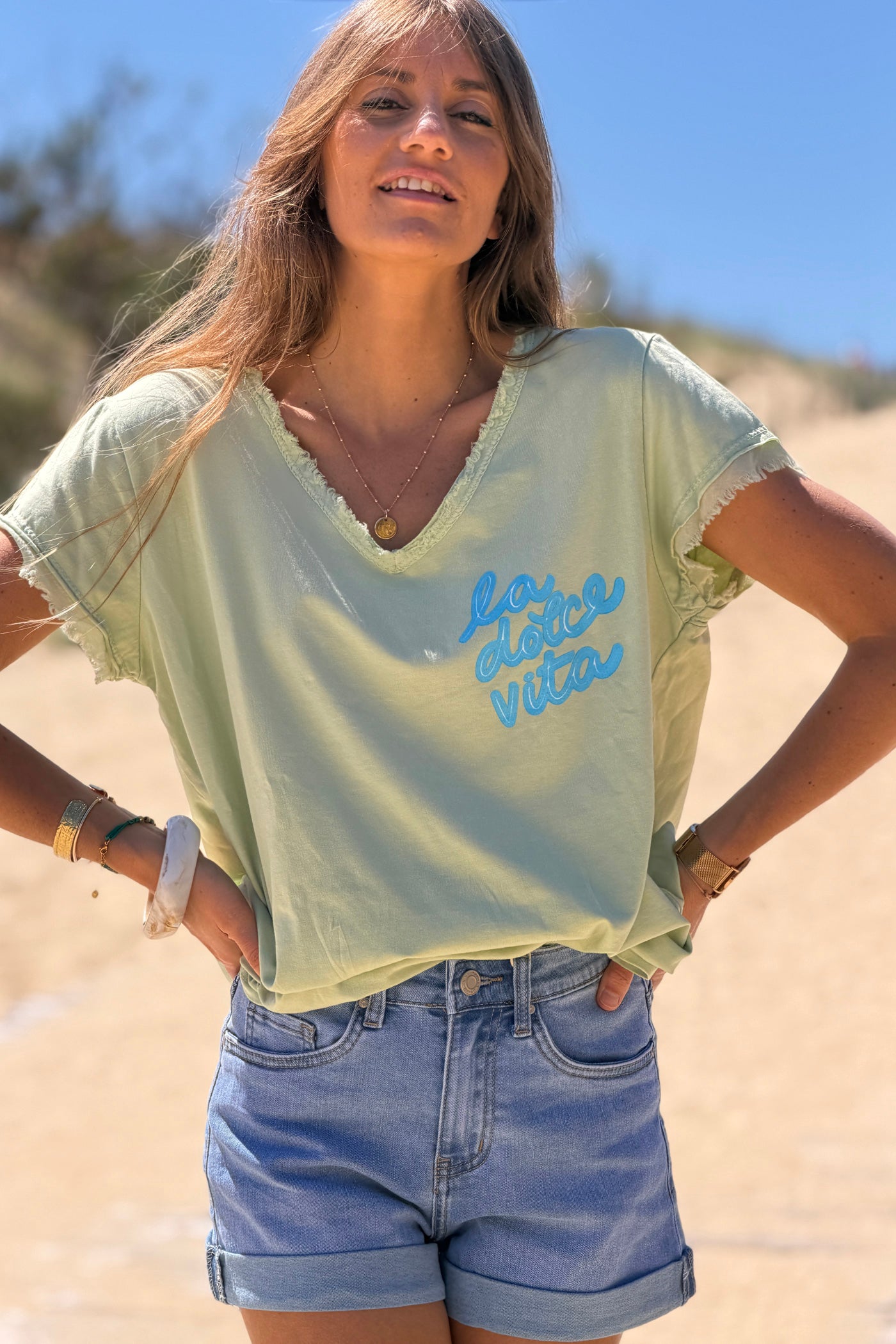 Sage La Dolce Vita Raw Hem Tee