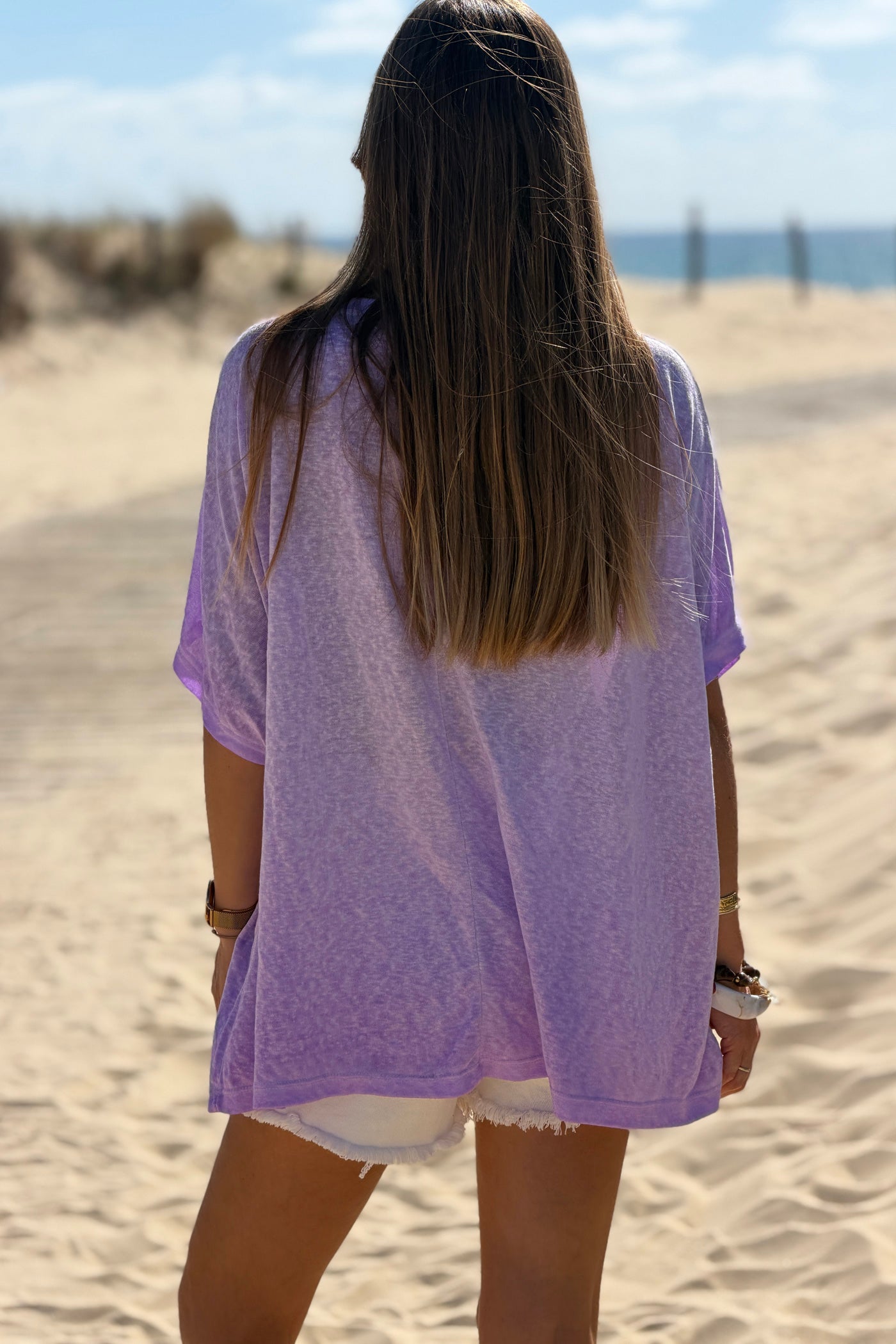 Tshirt violet délavé souple large et loose manches courtes chauve souris
