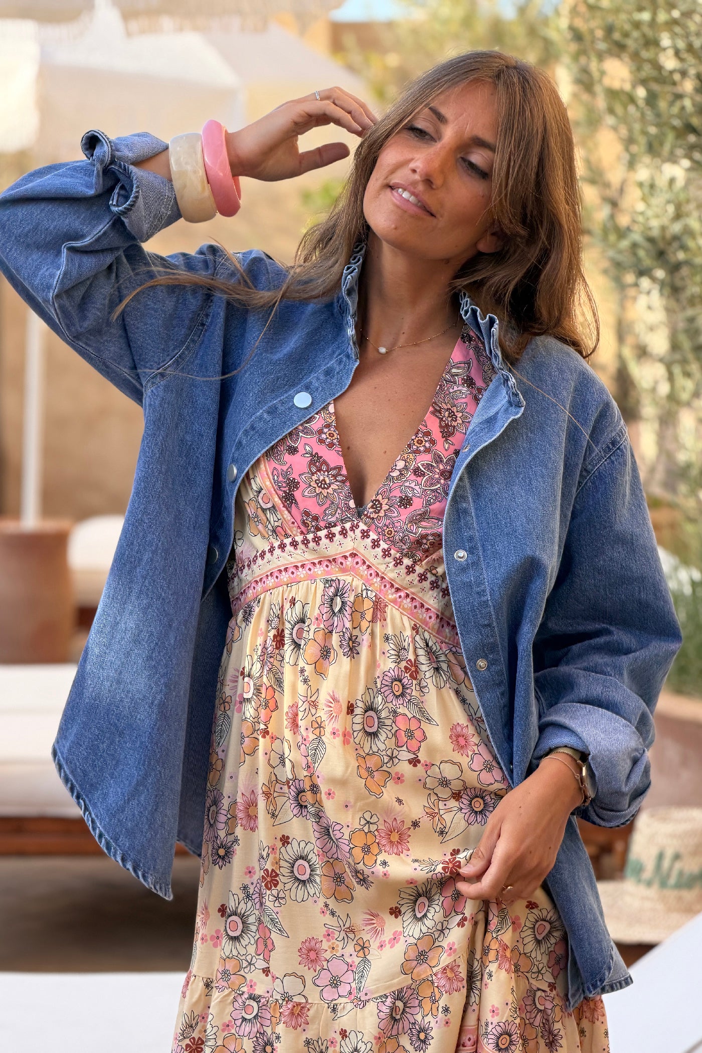 Blue jean Ruffled Collar Denim Jacket
