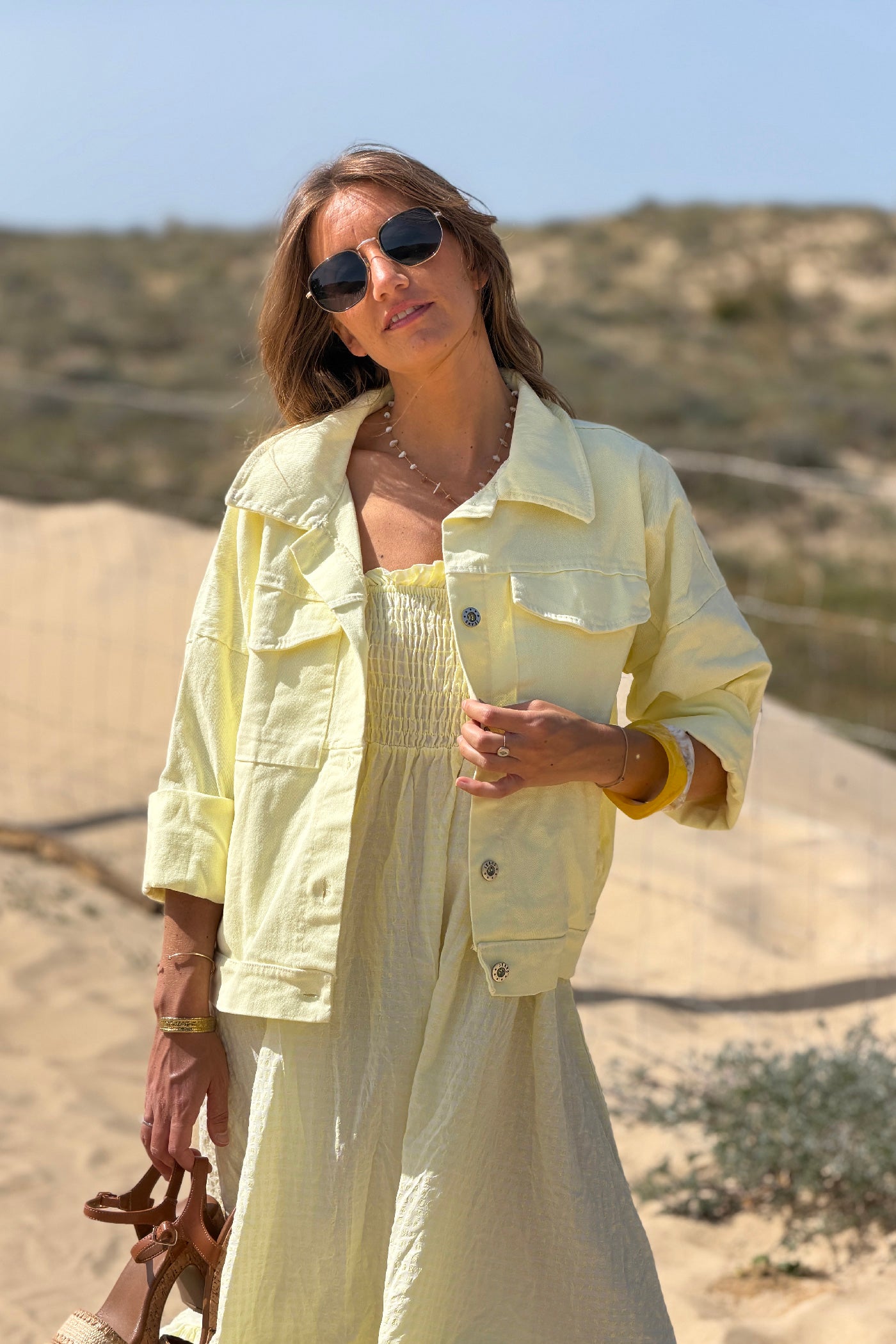Butter Yellow Cote D’Azur Cropped Denim Jacket
