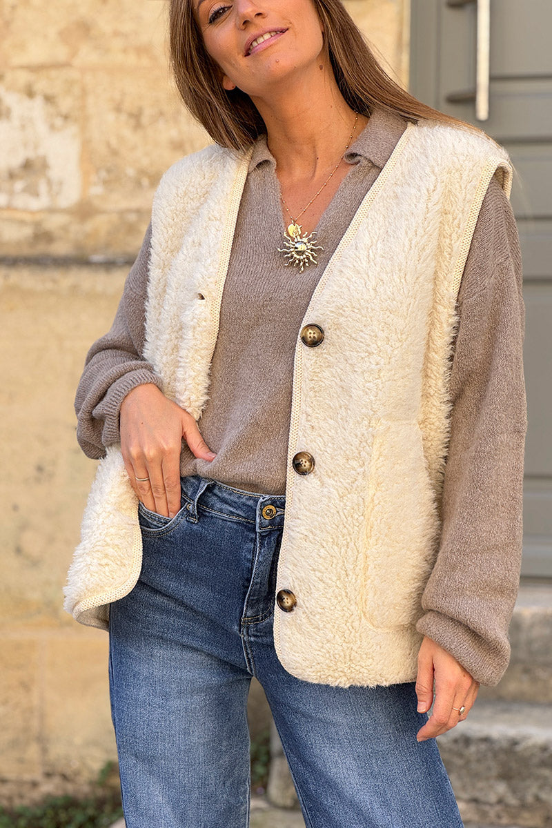 Cream Trim Sherpa Vest