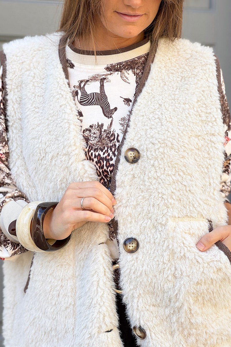 Brown Trim Sherpa Vest
