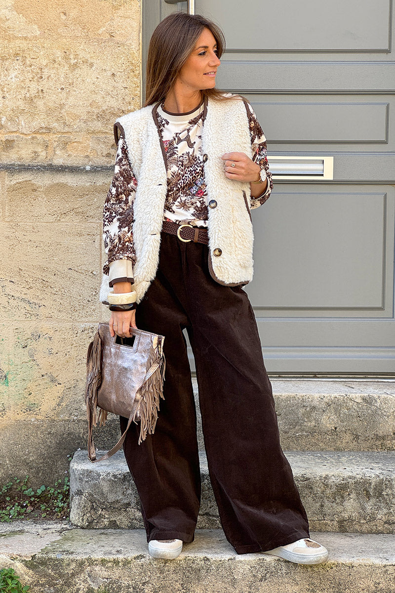 Brown Trim Sherpa Vest