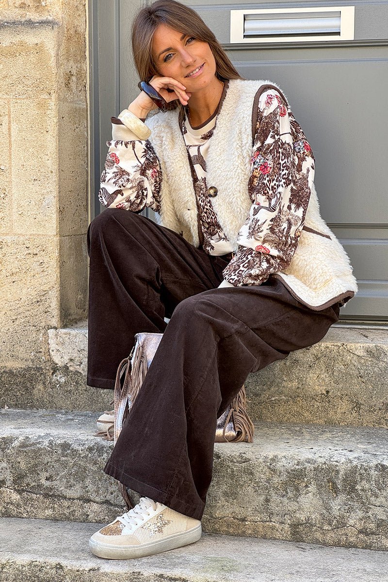 Brown Trim Sherpa Vest
