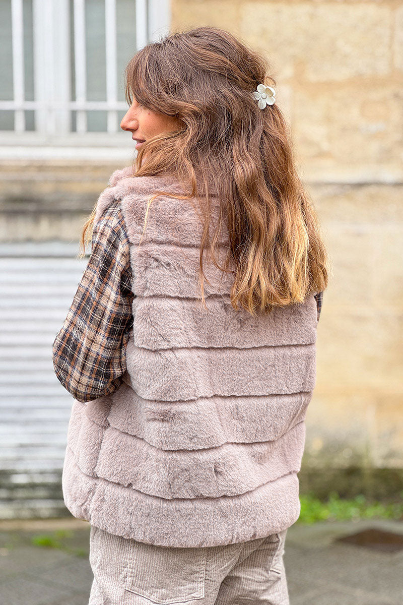 Taupe Faux Fur Zip Front Vest