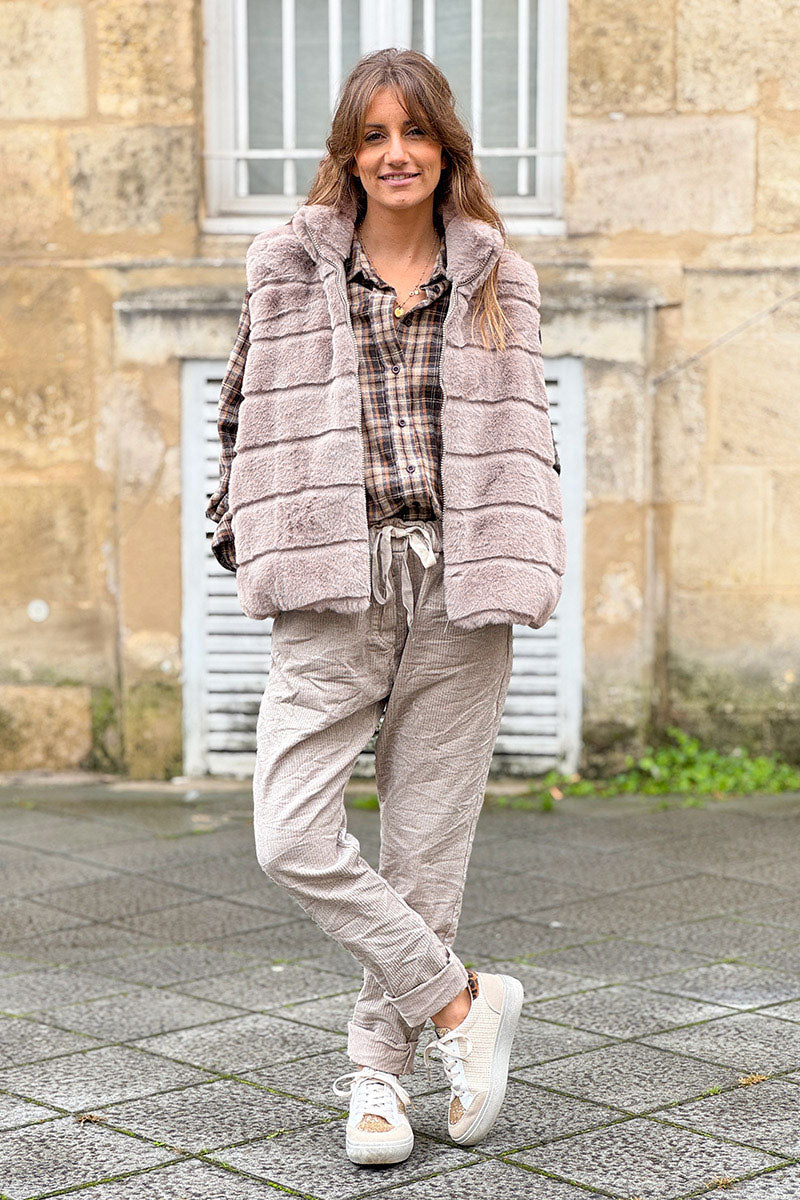 Taupe Faux Fur Zip Front Vest