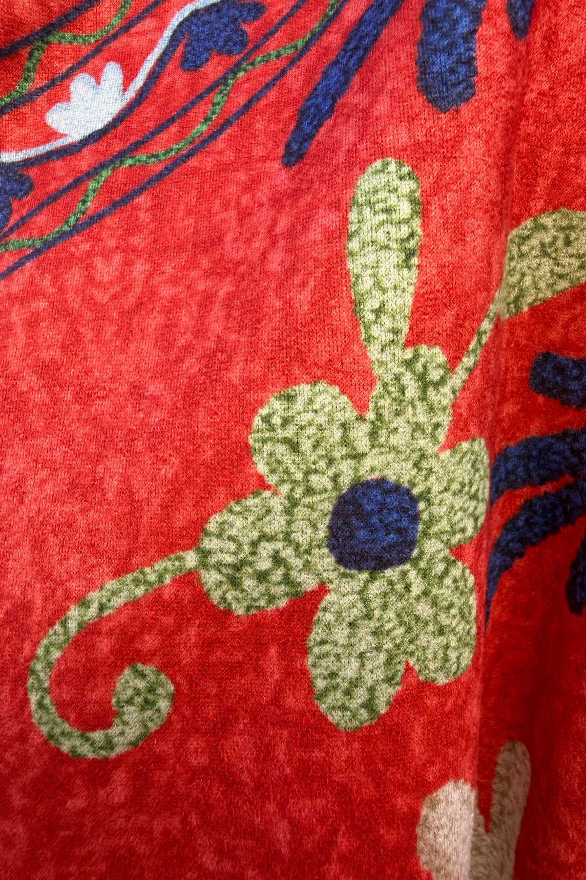 Veste souple en suédine terracotta imprimé fleurs et cachemire effet broderie