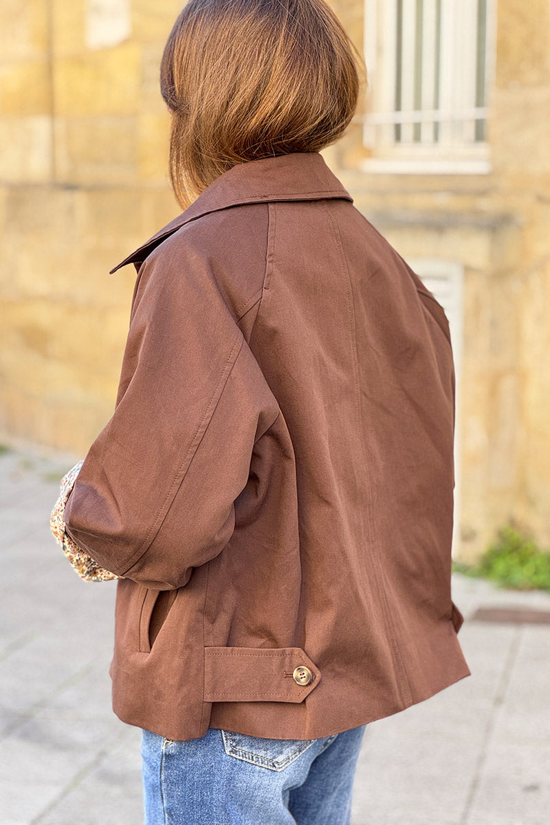 Brown Floral Lined Wind Breaker Jacket
