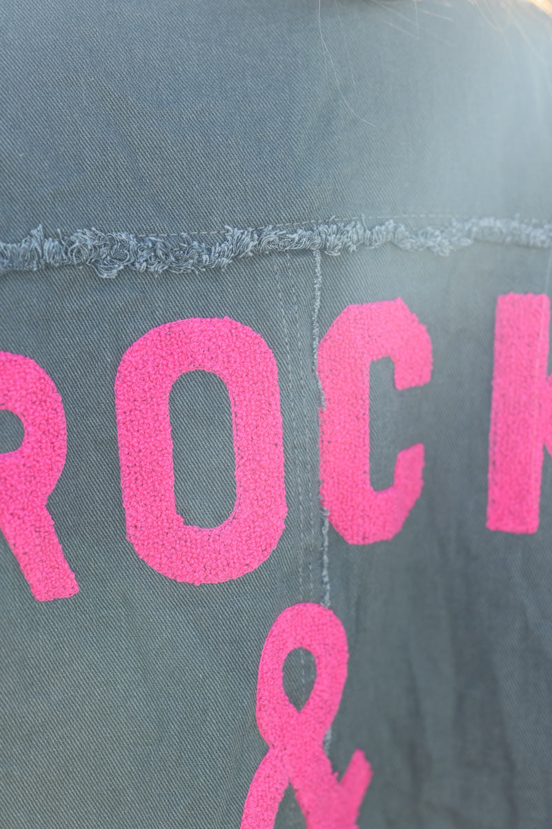 Fuchsia denim oversized jacket 'ROCK AND ROLL' with raw seams