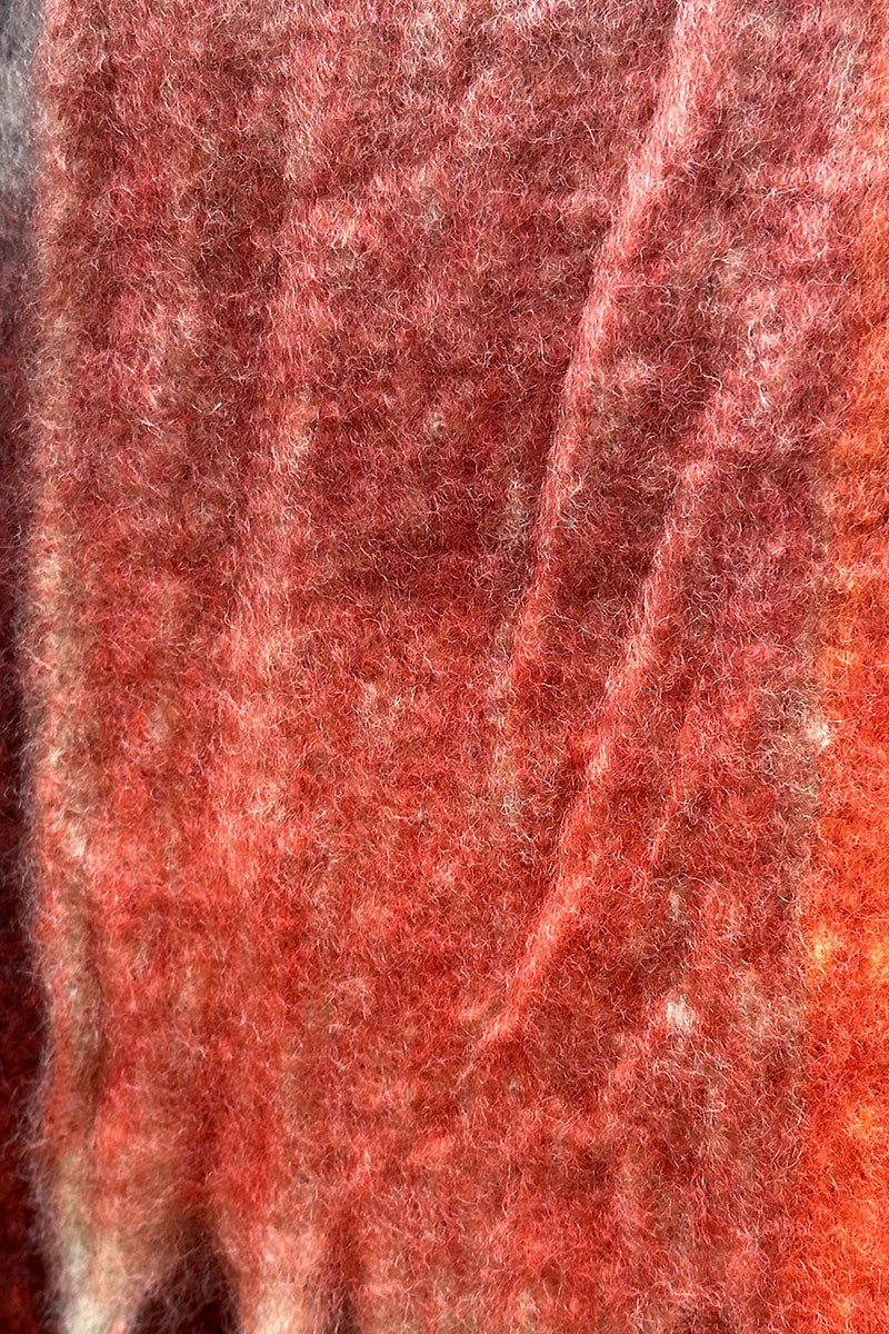 Écharpe toute douce à carreaux marron et terracotta avec franges